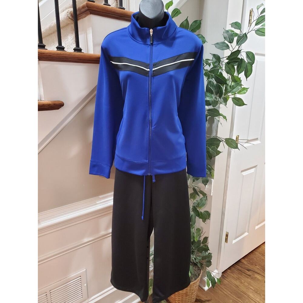 Kim Rogers Womens Blue Long Sleeve Track Jacket & Pant Two Piece Suit Size PXL